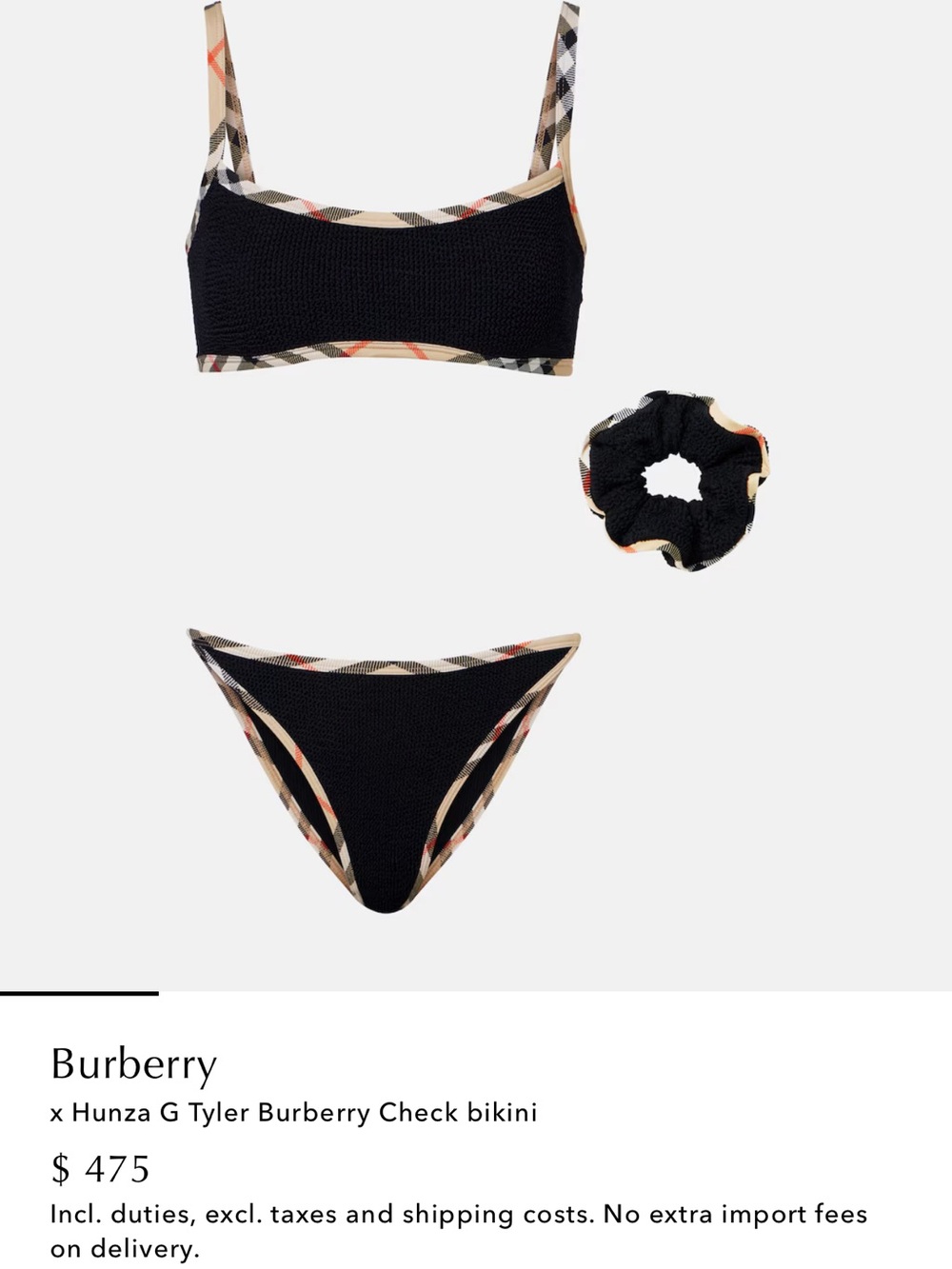 Burberry Black Bikini Set with Iconic Check Trim